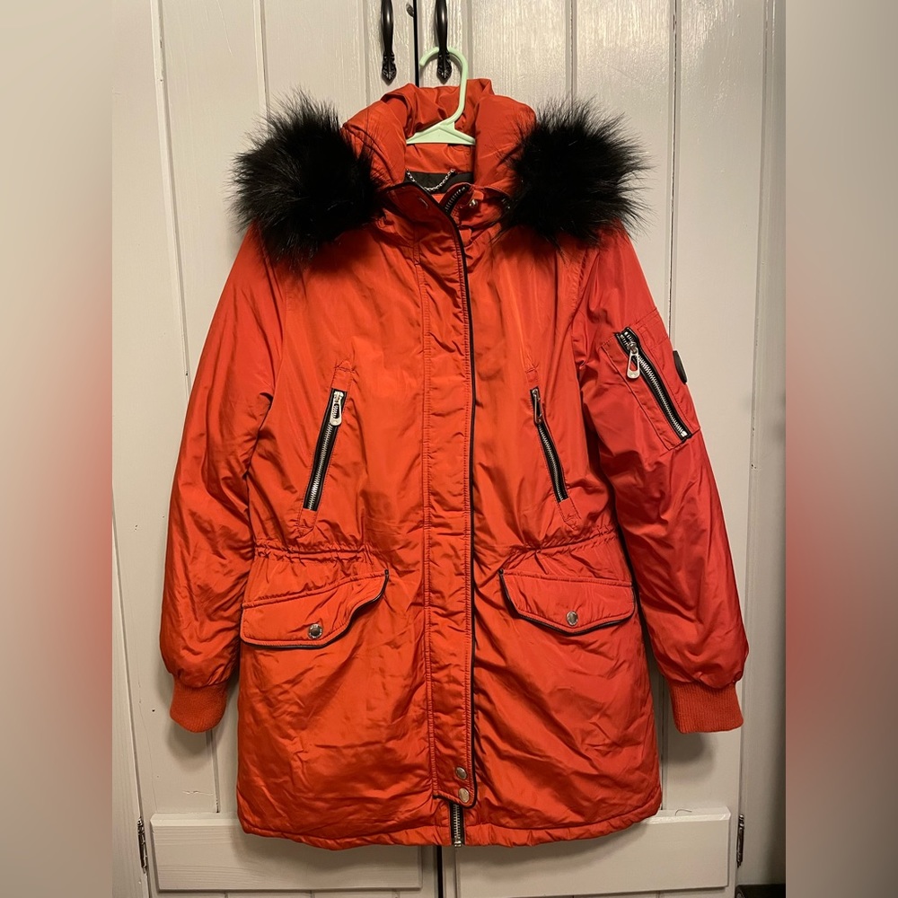 Noize Red Bomber Jacket with Black Fur Trim